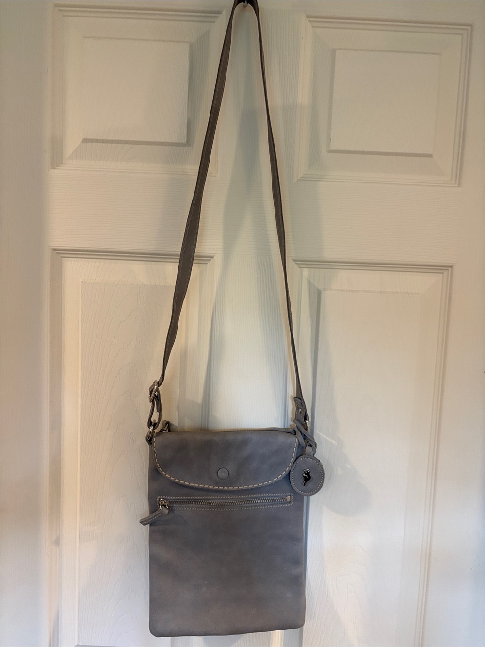 Roots Gray Leather Crossbody Bag